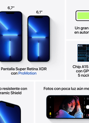 Apple iPhone 13 Pro Max, Azul alpino, 256 GB, 5G, 6.7" OLED Super Retina XDR ProMotion, Chip A15 Bionic, iOS, CL