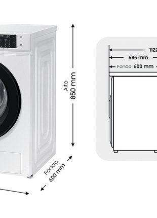 Lavadora carga frontal - Samsung BESPOKE WW11BBA046AWEC, 11 kg, 1400 rpm, Ecobubble™, SpaceMax™, 14 programas, Blanco