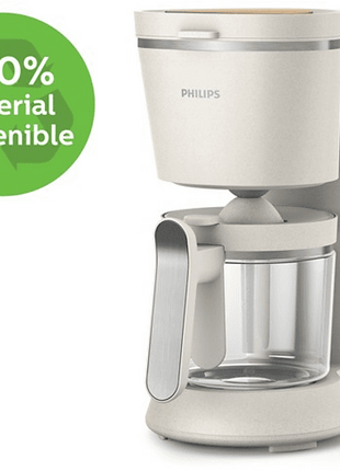 Cafetera de goteo - Philips Eco Conscious Edition HD5120/00, Sostenible, 1000 W , 10 Tazas, Función de apagado, Jarra cristal, Blanco