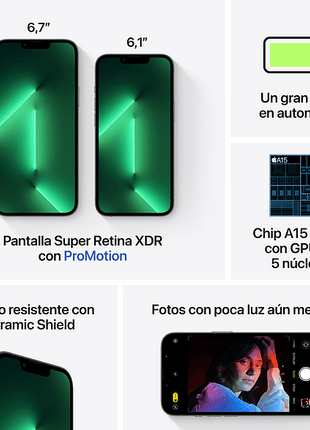 Apple iPhone 13 Pro Max, Verde Alpino, 512 GB, 5G, 6.7" OLED Super Retina XDR ProMotion, Chip A15 Bionic, iOS