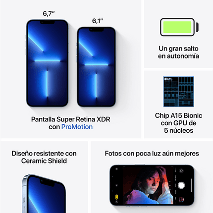 Apple iPhone 13 Pro, Azul alpino, 1 TB, 5G, 6.1" OLED Super Retina XDR ProMotion, Chip A15 Bionic, iOS