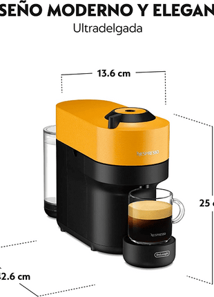 Cafetera de cápsulas - De'Longhi Nespresso Vertuo Pop ENV90.B, 0.56 l, 1350 W, Tecnología de Centrifugación, Amarillo Mango