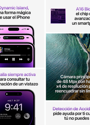 Apple iPhone 14 Pro Max, Púrpura, 512 GB, 5G, 6.7" Pantalla Super Retina XDR, Chip A16 Bionic, iOS