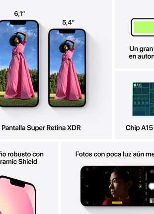 Apple iPhone 13, Rosa, 128 GB, 5G, 6.1" OLED Super Retina XDR, Chip A15 Bionic, iOS, CL