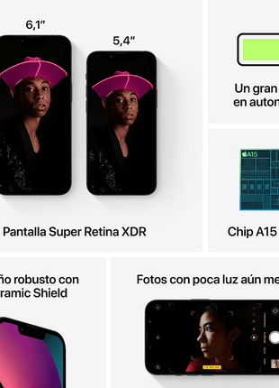 Apple iPhone 13 Mini, Medianoche, 512 GB, 5G, 5.4" OLED Super Retina XDR, Chip A15 Bionic, iOS