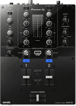 Mesa de mezclas - Pioneer DJ DJM-S3, 2 canales, EQ 3 bandas, USB, Negro