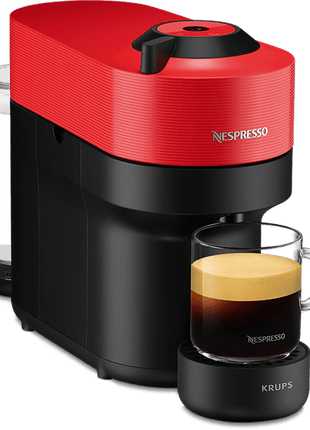 Cafetera de cápsulas - Nespresso® Krups Vertuo Pop XN920510, 1500 W, 0.56 L, Tecnología Centrifusion, Wi-Fi, Spicy Red