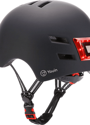 Casco - Youin LED, Para patinete eléctrico o bicicleta, Talla M, Luz trasera, Negro