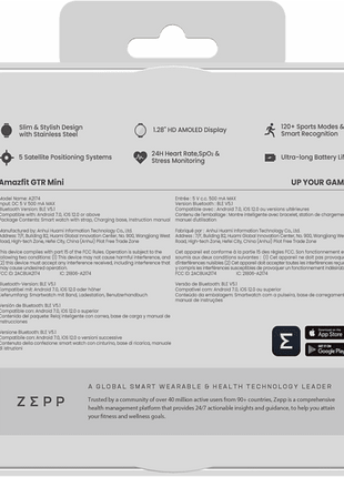 Smartwatch - Amazfit GTR Mini, 20 mm, BioTracker 3.0™, GPS, Bluetooth, AMOLED, Batería 14 días, Midnight Black