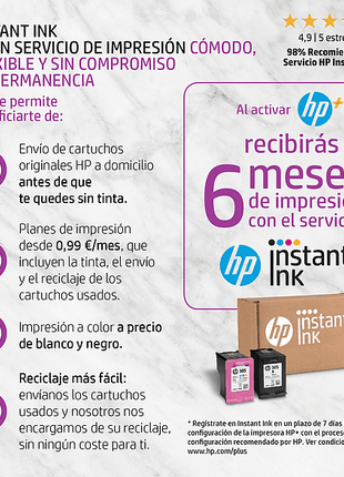Impresora multifunción - HP Envy 6022e, Color, Wi-Fi ™, 7 ppm, 6 meses de impresión Instant Ink con HP+