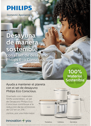 Cafetera de goteo - Philips Eco Conscious Edition HD5120/00, Sostenible, 1000 W , 10 Tazas, Función de apagado, Jarra cristal, Blanco