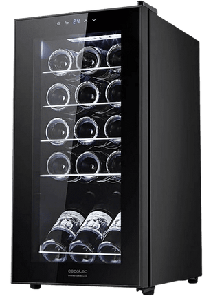 Vinoteca - Cecotec Grand Sommelier 2000, Compresor, 20 botellas, 5 estantes, LED, 65 cm, Inox