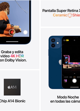 Apple iPhone 12, Azul, 128 GB, 5G, 6.1" OLED Super Retina XDR, Chip A14 Bionic, iOS