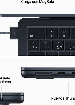 Apple MacBook Air (2022), 13,6" Retina, Chip M2 de Apple, GPU 8 Núcleos, 8 GB, 256 GB SSD, macOS, Teclado Magic Keyboard Touch ID, Negro