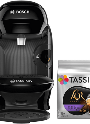 Cafetera express - Bosch Tassimo Style TAS1102C1, 1400 W, 0.7 l, LED, Negro +  Pack L’Or Espresso Lungo