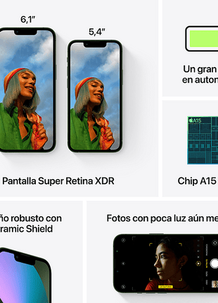 Apple iPhone 13, Verde, 256 GB, 5G, 6.1" OLED Super Retina XDR, Chip A15 Bionic, iOS