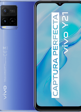 Móvil - vivo Y21, Azul Metálico, 64 GB, 4 GB RAM, 6.51" HD+, MediaTek Helio P35, 5000 mAh, Android
